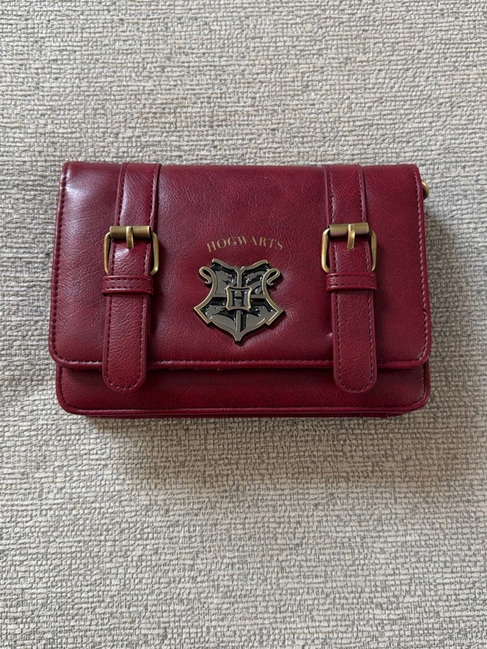 Burgundy Crossbody Bag with Crest Accent